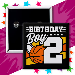 2 Jaar Oud Basketbal Party Thema 2e Verjaardag Jon Vierkante Button 5,1 Cm