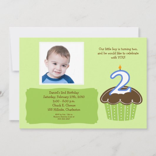 2 jaar oude CUPCAKE FOTO BIRTHDAY INVITE Kaart (Voorkant)