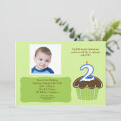 2 jaar oude CUPCAKE FOTO BIRTHDAY INVITE Kaart (Staand voorkant)