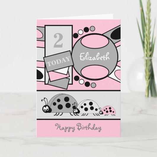 2 jaar oude elke leeftijd lieveheersbeestjes roze  kaart (Voorkant)