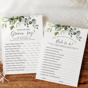 2 Jeux de Fêtes des mariées Élégante carte Eucalyp