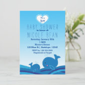 2 Jolies baleines bleues Baby shower Invitations (Debout devant)