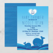 2 Jolies baleines bleues Baby shower Invitations (Devant / Derrière)