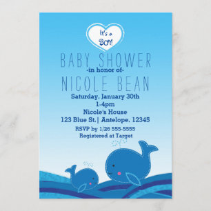 2 Jolies baleines bleues Baby shower Invitations