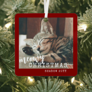 2 Kattenfoto's Meowy Kerstmis Rustic Red Metal Orn Metalen Ornament