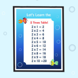 2 Keer Tafel Poster voor Kinderen   Oceaan Wiskund