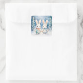 2 kerstkonijntjes vierkante sticker (Tas)