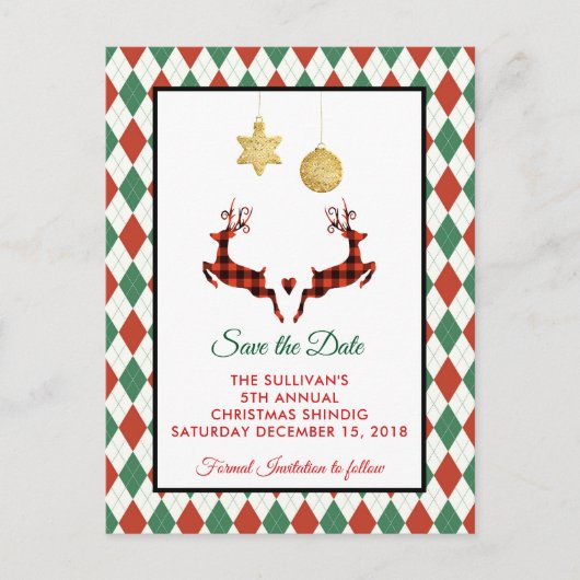 2 Kerstmis Herten Jumping Rustic Save the Date Briefkaart (Voorkant)