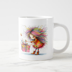 * 2 Kleurrijke Whimsical Kerst Meisje Cadeau AP97 Extra Grote Beker