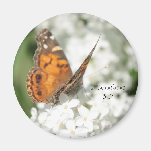 2 Korintiërs 5:17 Vlinder Lila magneet (Voorkant)