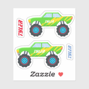 2 Koude monstertrucks met vlammen, Y-naam Sticker