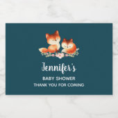 2 Kute Little Red Foxes Baby shower Sparkling Wijnetiket (Enkel label)