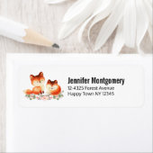 2 Kute Little Red Foxes Waterverf Design Address Etiket (Insitu)