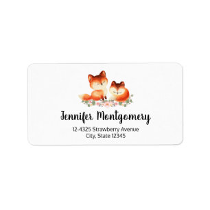 2 Kute Little Red Foxes Waterverf Design Address Etiket