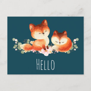 2 Kute Little Red Foxes Waterverf Design Briefkaart
