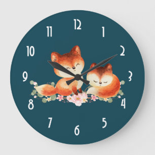 2 Kute Little Red Foxes Waterverf Design Grote Klok