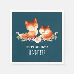 2 Kute Little Red Foxes Waterverf Design Servet