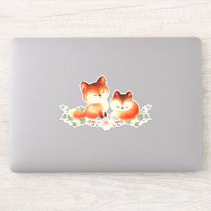 2 Kute Little Red Foxes Waterverf Design Sticker