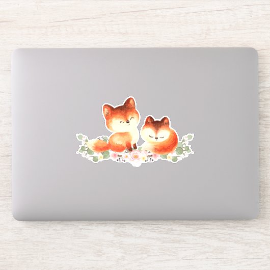 2 Kute Little Red Foxes Waterverf Design Sticker (Computer)