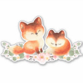 2 Kute Little Red Foxes Waterverf Design Sticker (Voorkant)