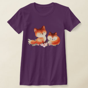 2 Kute Little Red Foxes Waterverf Design T-shirt