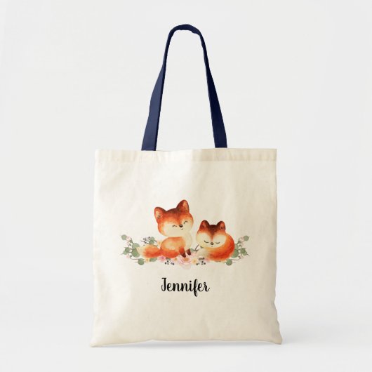 2 Kute Little Red Foxes Waterverf Design Tote Bag (Voorkant)