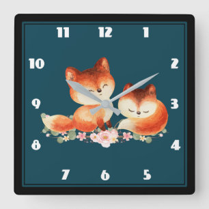 2 Kute Little Red Foxes Waterverf Design Vierkante Klok