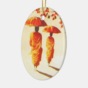 2 Laotiaanse boeddhistische monniken Keramisch Ornament