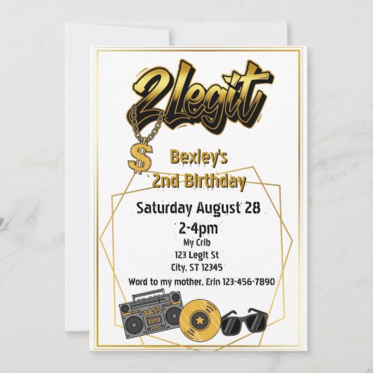 2 Legit, Musical 2nd Birthday invitation Kaart (Voorkant)