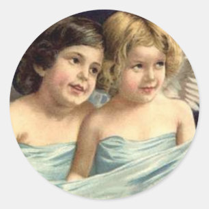 2 Little Angels Draped in Blue Ronde Sticker