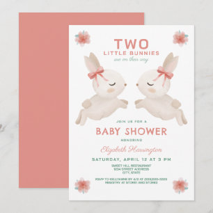 2 Little Bunnies Twin Girls Baby shower Kaart