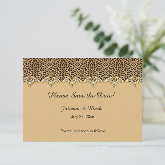#2 Lopard print Gold Diamonds Bespaar op datum Save The Date (Staand voorkant)