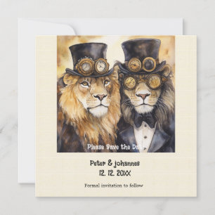 2 mannelijke leeuwen steampunk Bewaar de datum Save The Date