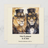 2 mannelijke leeuwen steampunk Save the date (Voorkant / Achterkant)