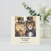 2 mannelijke leeuwen steampunk Save the date (Staand voorkant)