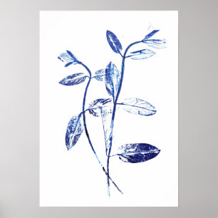 2 marineblauwe kamperfoelie bladeren kunst poster