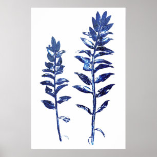 2 marineblauwe takken bladeren kunst poster