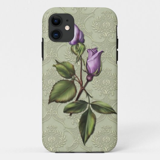 #2 Meisjes iPhone5 Paarse Rosebuds Green Damask Case-Mate iPhone Case (Achterkant)