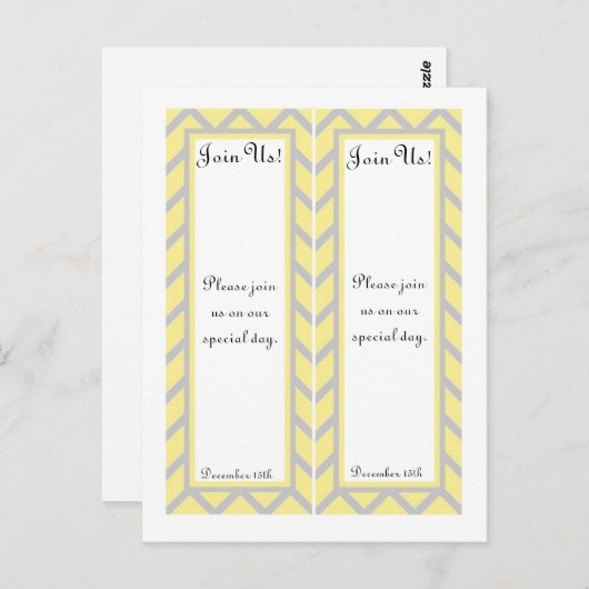 2 moderne Chevron geel/grijs bruiloft Bladwijzer Briefkaart (Voorkant / Achterkant)