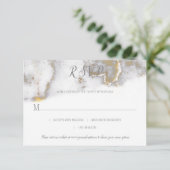 #2 Moderne Gouden Glitter en Grijs Marmeren Effect RSVP Kaartje (Staand voorkant)