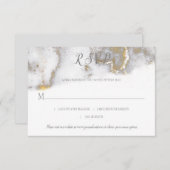 #2 Moderne Gouden Glitter en Grijs Marmeren Effect RSVP Kaartje (Voorkant / Achterkant)
