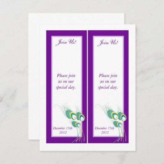 2 Moderne Paarse Pauw Save the Date Bladwijzer Aankondigingskaart (Voorkant / Achterkant)