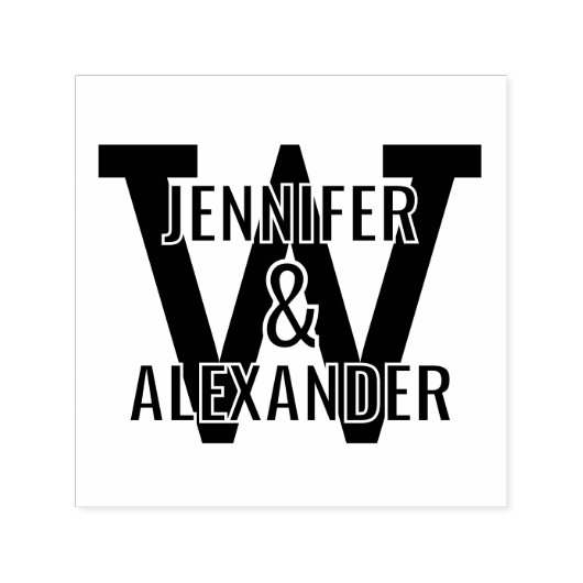 2 Namen Over Eenvoudig Vetgedrukte Single Initiaal Zelfinktende Stempel (Design)