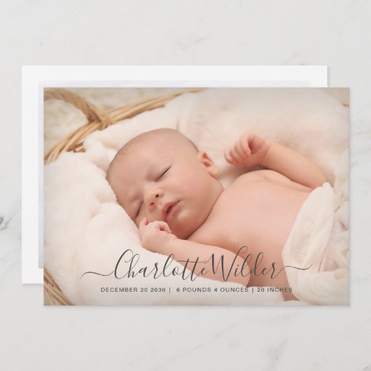 2 Nom de script photo Faire-part de naissance (Devant / Derrière)