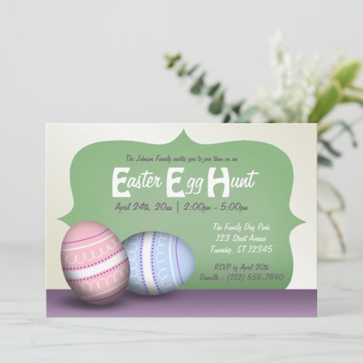 2 Oeufs décorés - Invitations de chasse aux oeufs  (Debout devant)