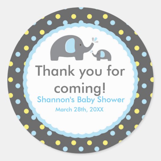 2 OLIFANTEN Blue Polka Dot Baby shower Sticker (Voorkant)