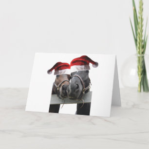 2 paarden met Kerstmannenhoeden Kaart