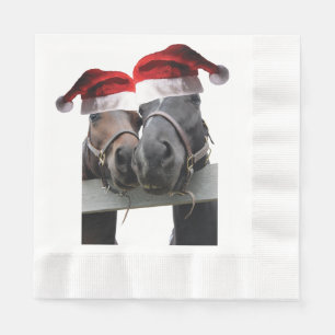 2 paarden met Santa Claus-Petten Servet