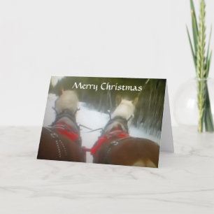 2 PAARDEN OPEN SLEIGH KERST FEESTDAGEN KAART