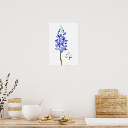2 paarse en blauwe botanische blauwe waterverf poster (Keuken)